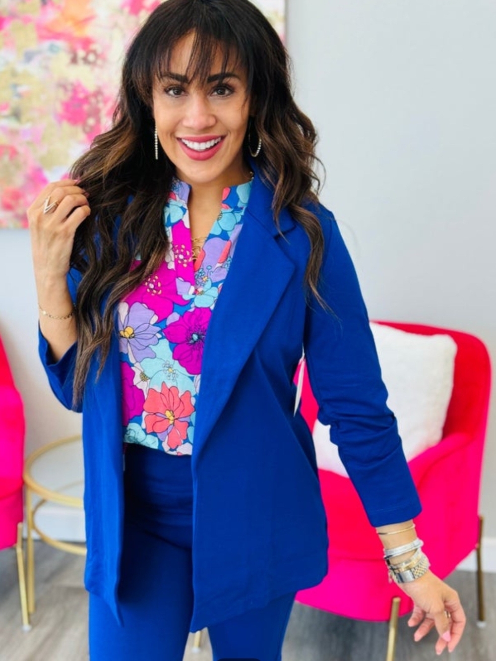 Dear Scarlett Women's Royal Blue Open-Front 3/4 Sleeve Magic Blazer Jacket Sz XL